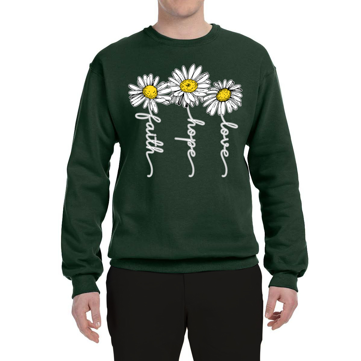 Faith Hope Love Daisy Flower Christian God Religious Inspirational Sweatshirt - Picture 5 of 21