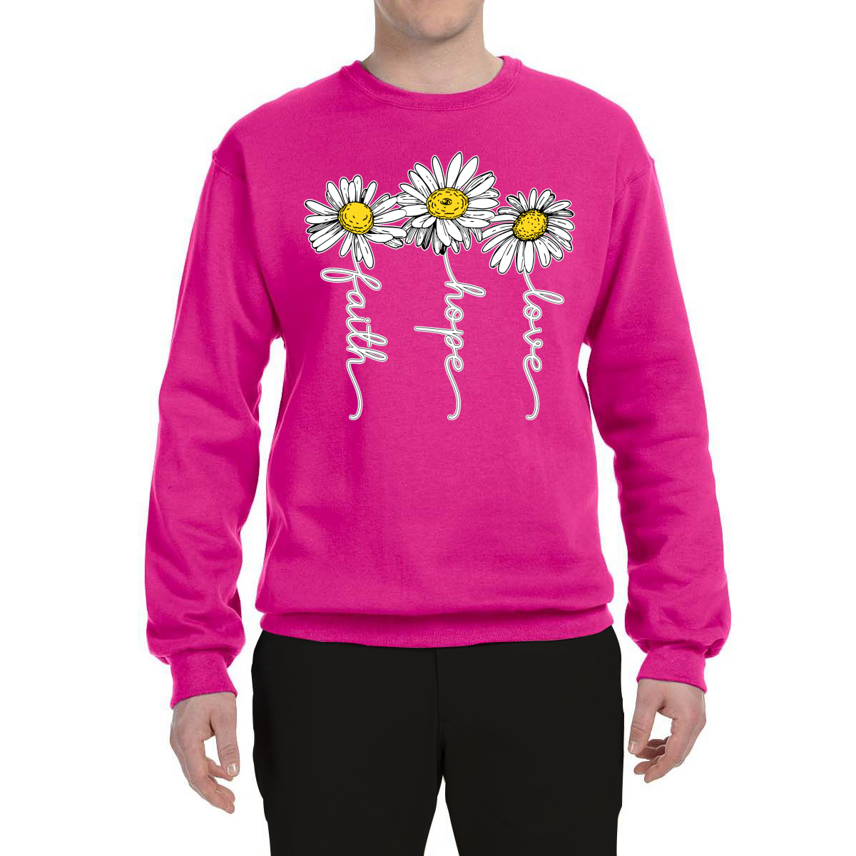 Faith Hope Love Daisy Flower Christian God Religious Inspirational Sweatshirt - Picture 6 of 21