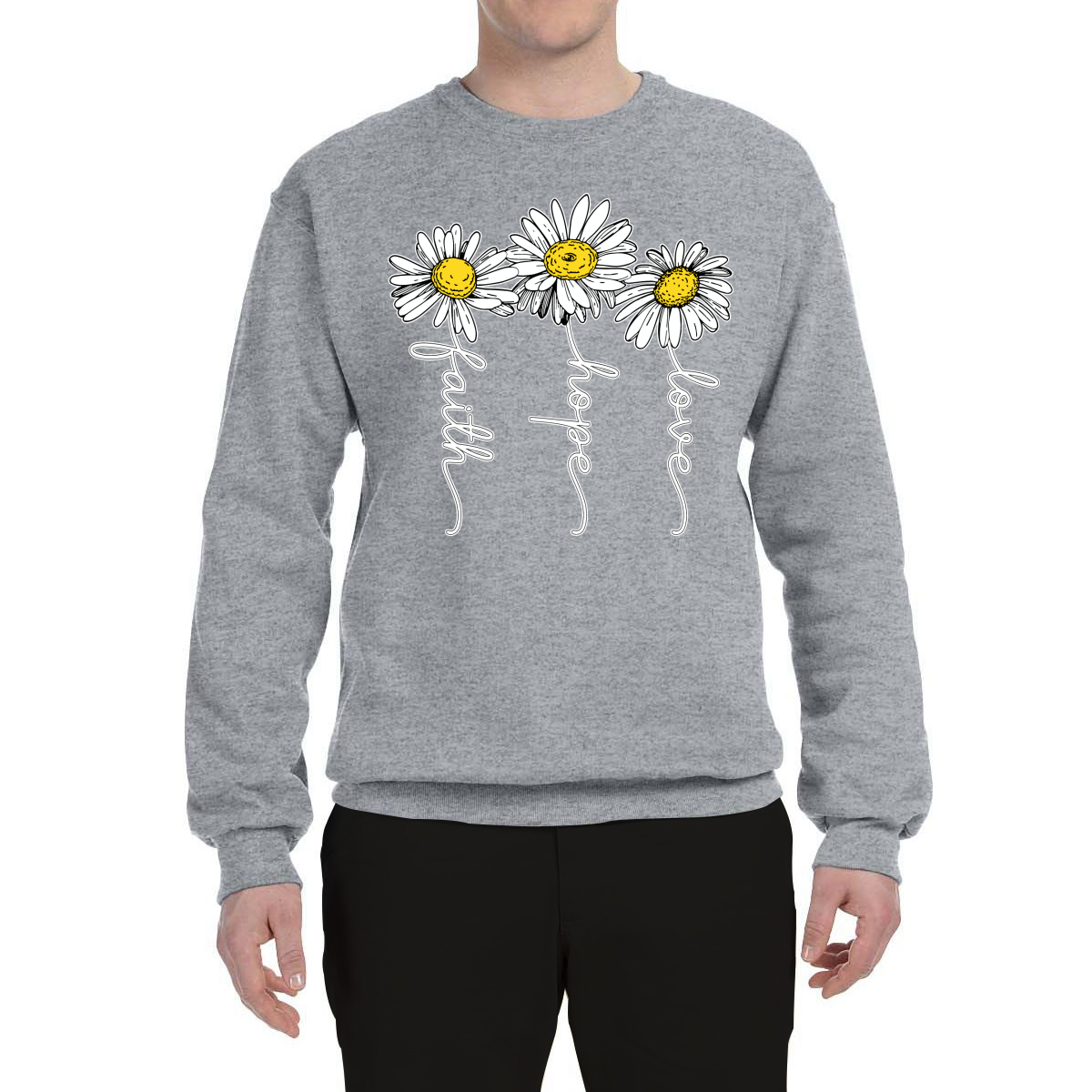 Faith Hope Love Daisy Flower Christian God Religious Inspirational Sweatshirt - Picture 8 of 21