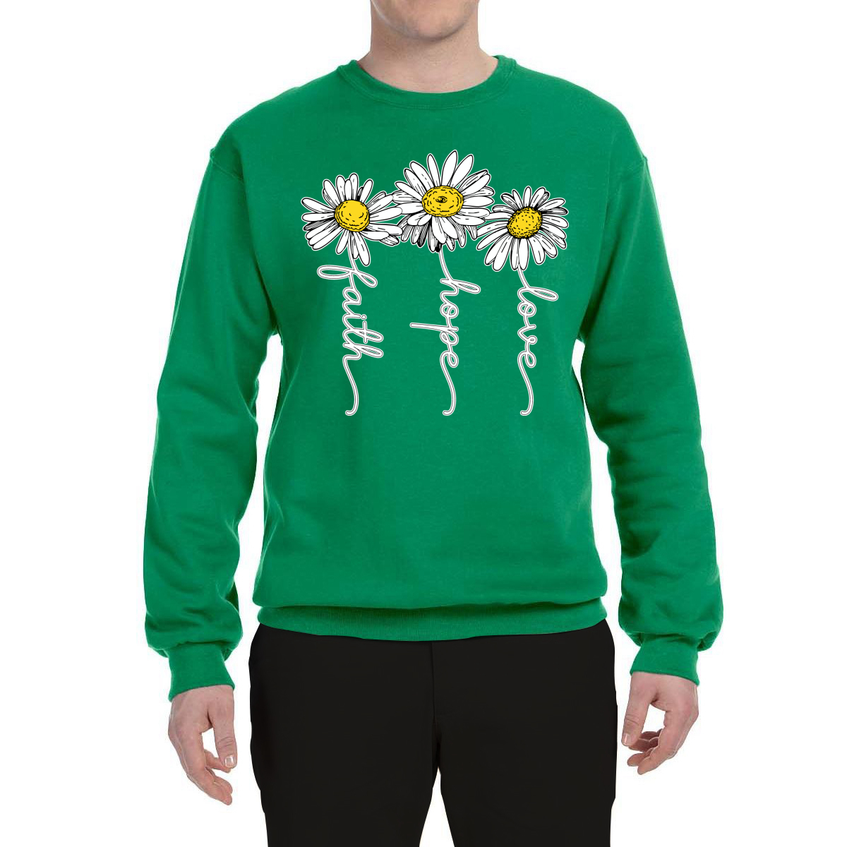 Faith Hope Love Daisy Flower Christian God Religious Inspirational Sweatshirt - Picture 9 of 21