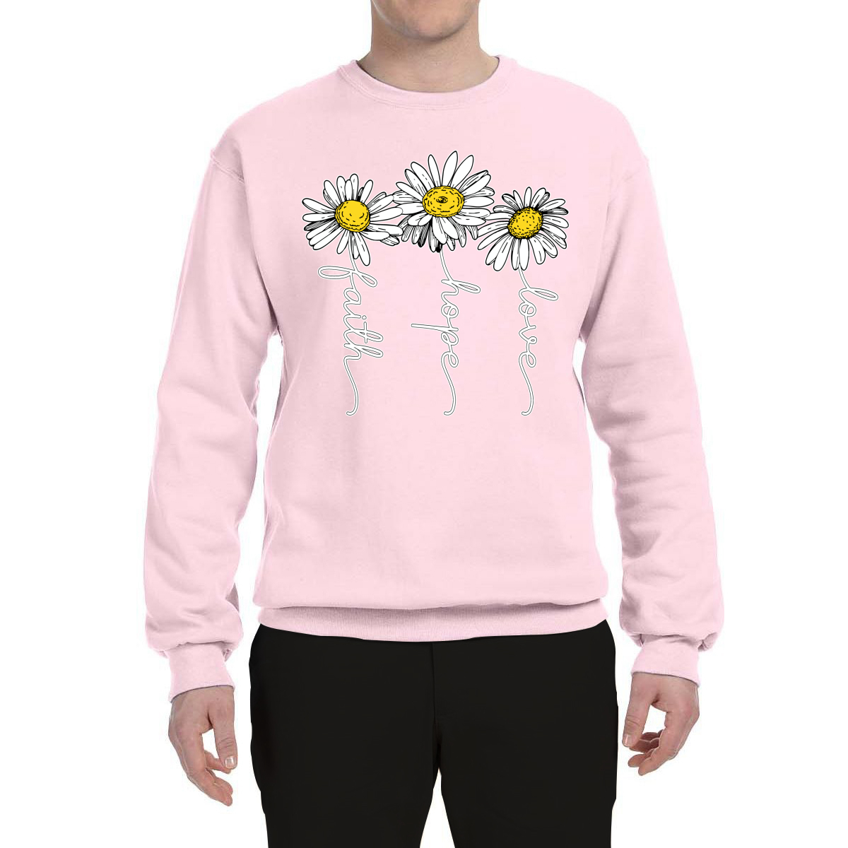 Faith Hope Love Daisy Flower Christian God Religious Inspirational Sweatshirt - Picture 10 of 21