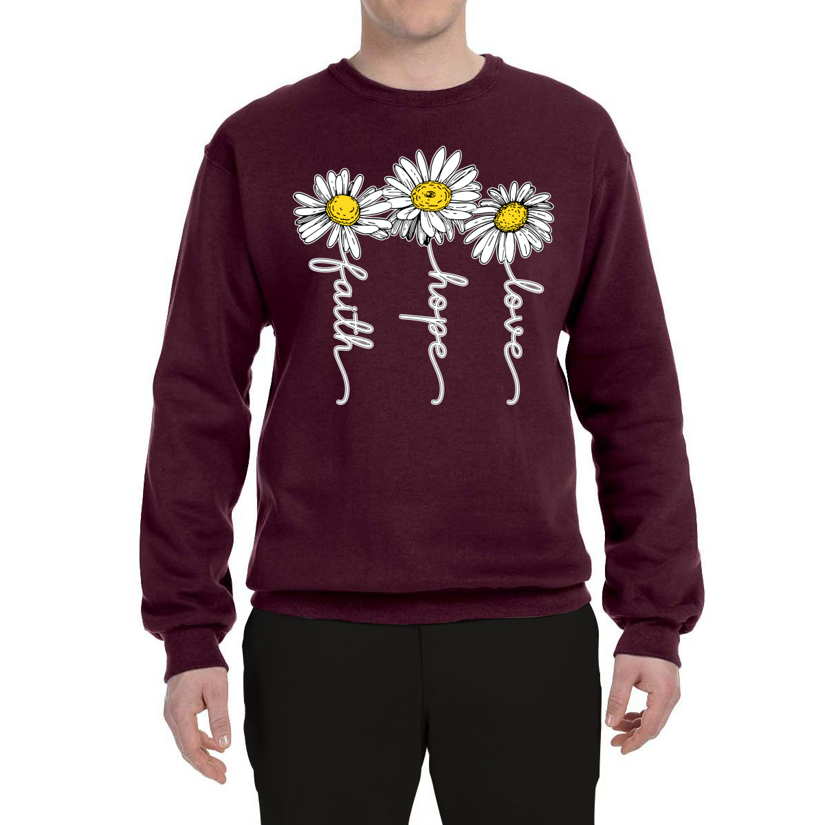 Faith Hope Love Daisy Flower Christian God Religious Inspirational Sweatshirt - Picture 11 of 21