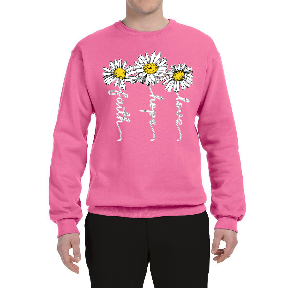 Faith Hope Love Daisy Flower Christian God Religious Inspirational Sweatshirt - Picture 13 of 21