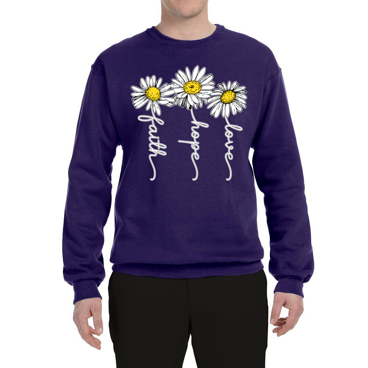 Faith Hope Love Daisy Flower Christian God Religious Inspirational Sweatshirt - Picture 15 of 21