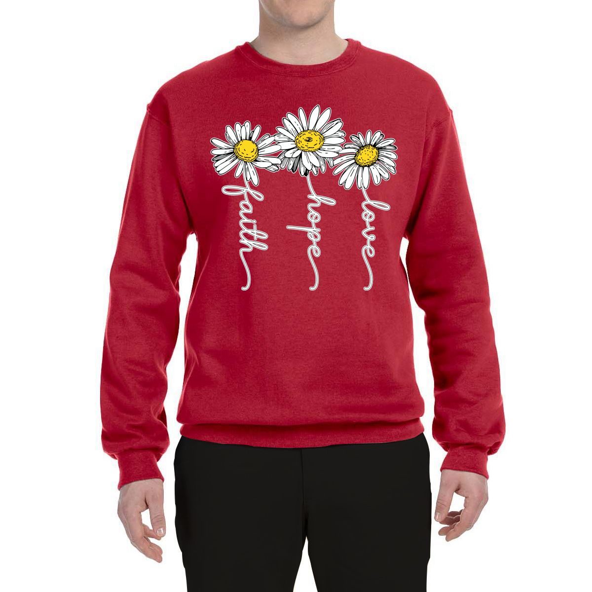 Faith Hope Love Daisy Flower Christian God Religious Inspirational Sweatshirt - Picture 16 of 21