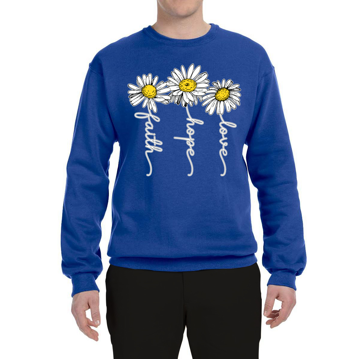 Faith Hope Love Daisy Flower Christian God Religious Inspirational Sweatshirt - Picture 17 of 21