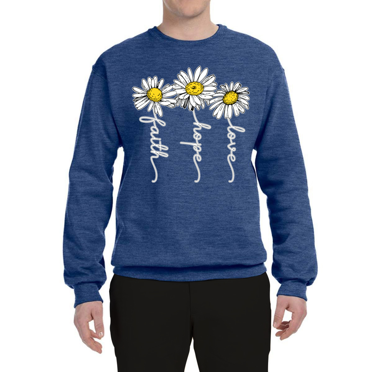 Faith Hope Love Daisy Flower Christian God Religious Inspirational Sweatshirt - Picture 18 of 21