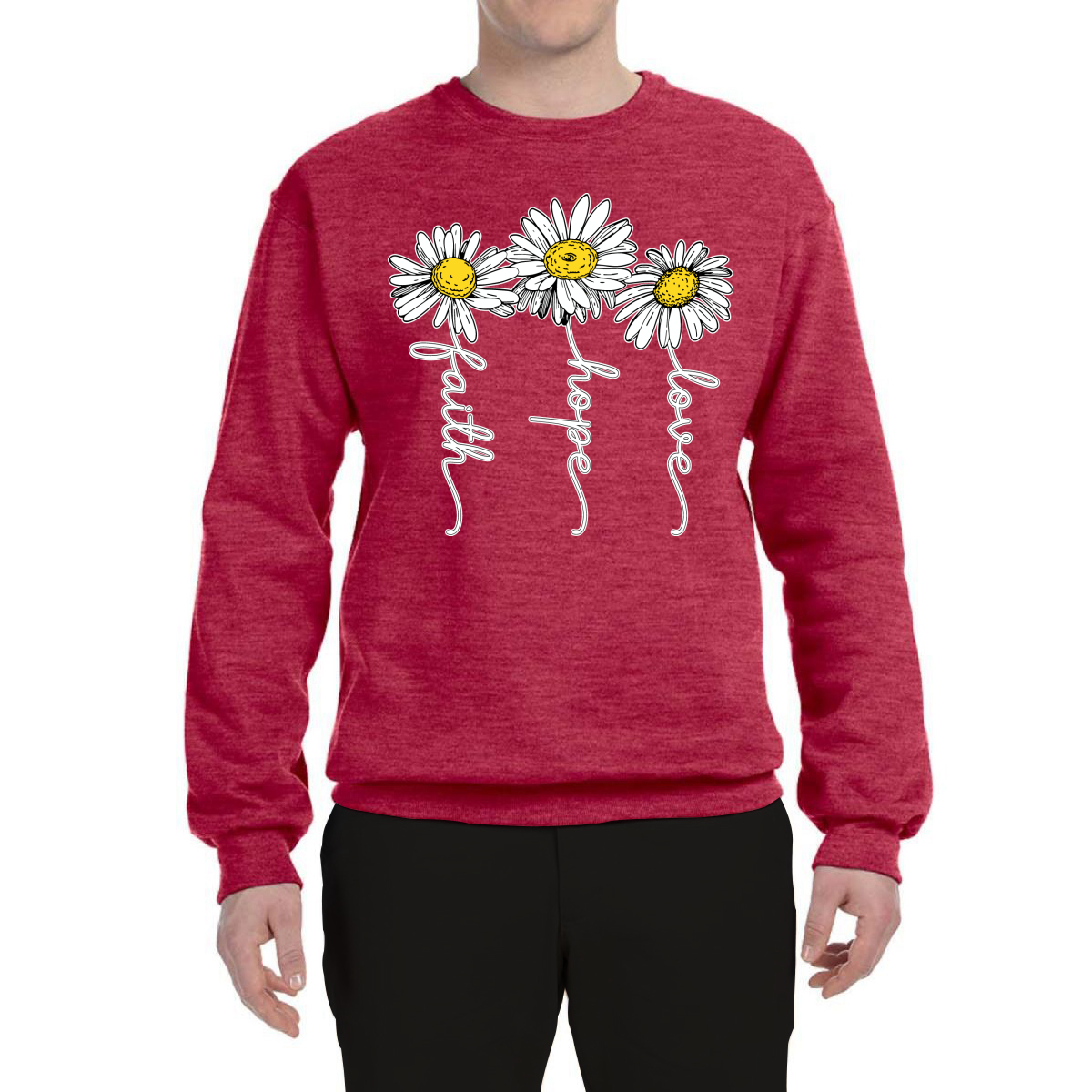 Faith Hope Love Daisy Flower Christian God Religious Inspirational Sweatshirt - Picture 20 of 21