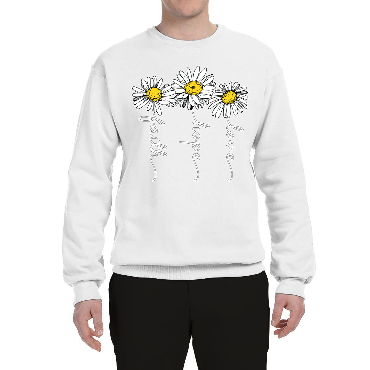 Faith Hope Love Daisy Flower Christian God Religious Inspirational Sweatshirt - Picture 21 of 21