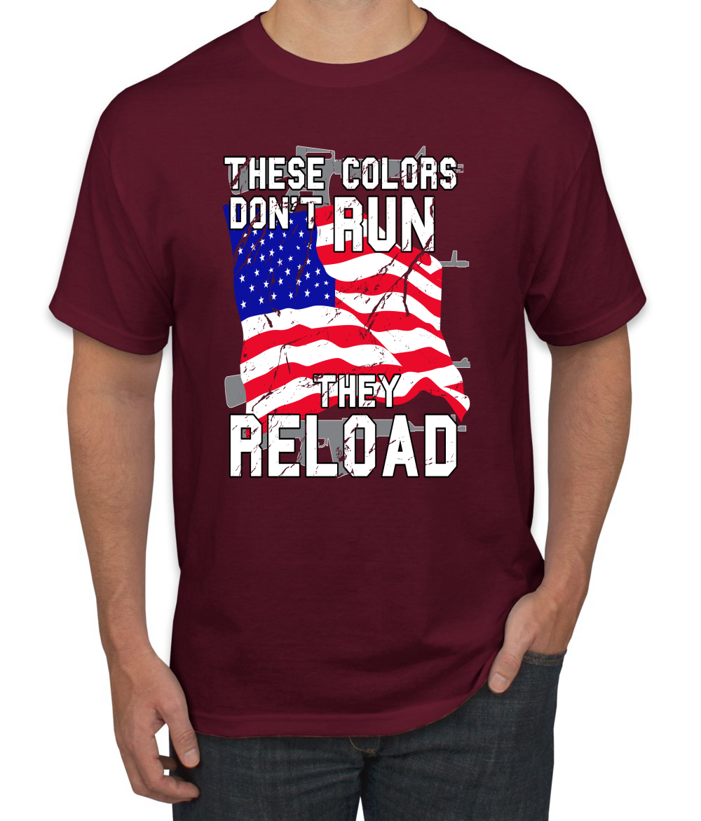 Estos Colores No Corren Recargan Bandera de EE. UU. Patriótico Orgullo Americano Hombres Camiseta - Imagen 13 de 20
