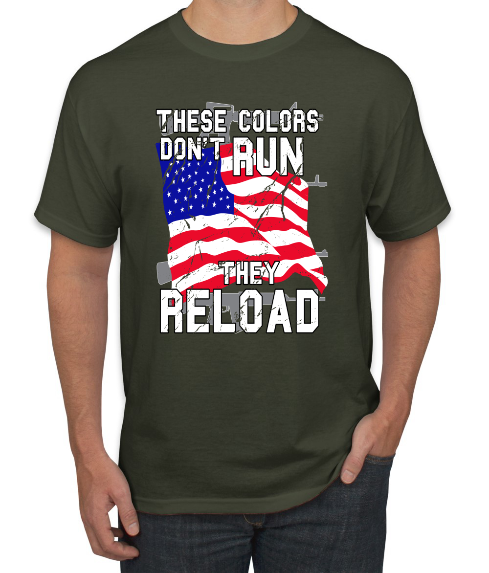 Estos Colores No Corren Recargan Bandera de EE. UU. Patriótico Orgullo Americano Hombres Camiseta - Imagen 14 de 20