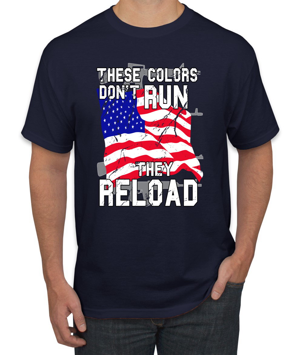 Estos Colores No Corren Recargan Bandera de EE. UU. Patriótico Orgullo Americano Hombres Camiseta - Imagen 15 de 20
