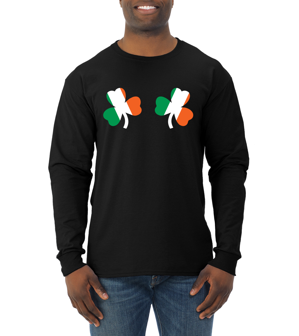 Irish Flag Shamrocks Breasts St. Patricks Day Men Long Sleeve Shirt - Picture 3 of 17