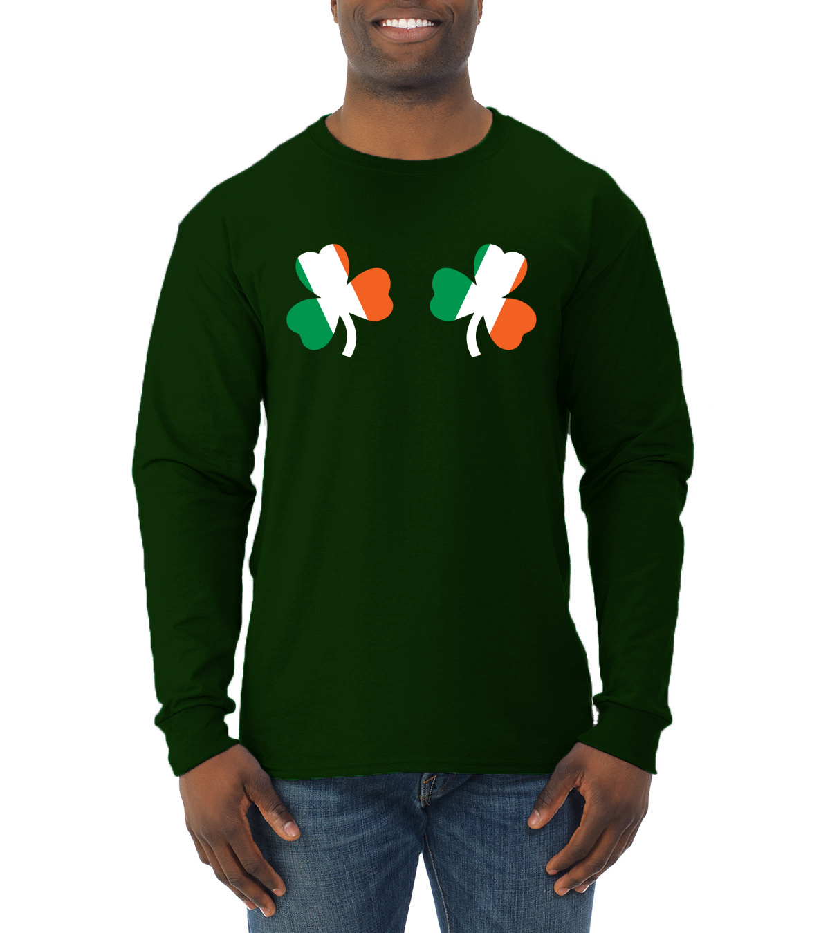 Irish Flag Shamrocks Breasts St. Patricks Day Men Long Sleeve Shirt - Picture 5 of 17