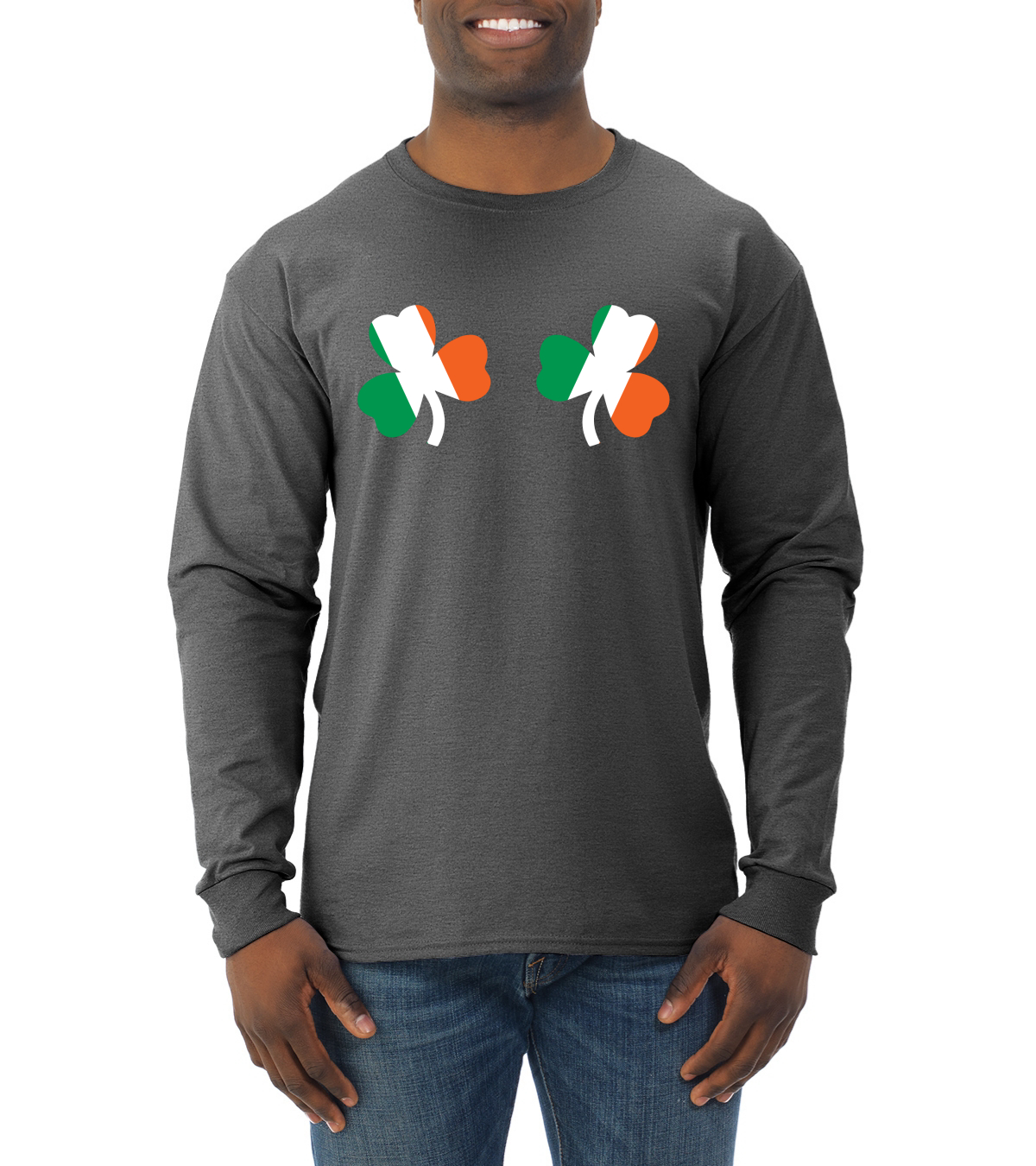 Irish Flag Shamrocks Breasts St. Patricks Day Men Long Sleeve Shirt - Picture 6 of 17