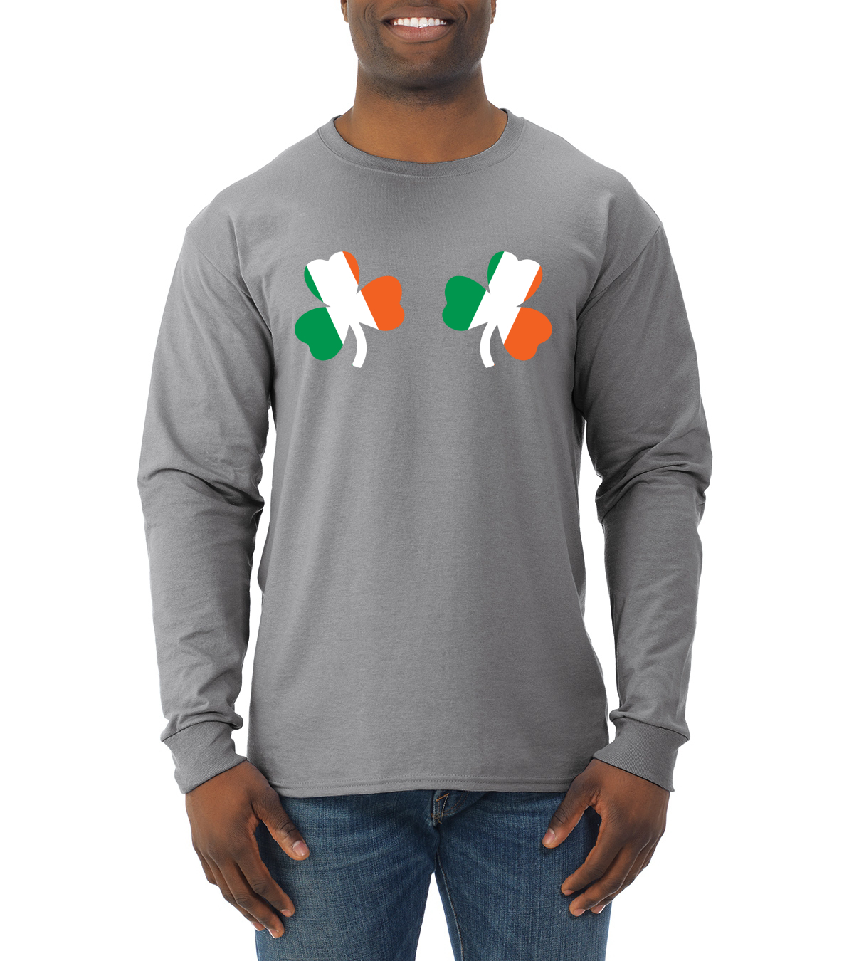 Irish Flag Shamrocks Breasts St. Patricks Day Men Long Sleeve Shirt - Picture 7 of 17