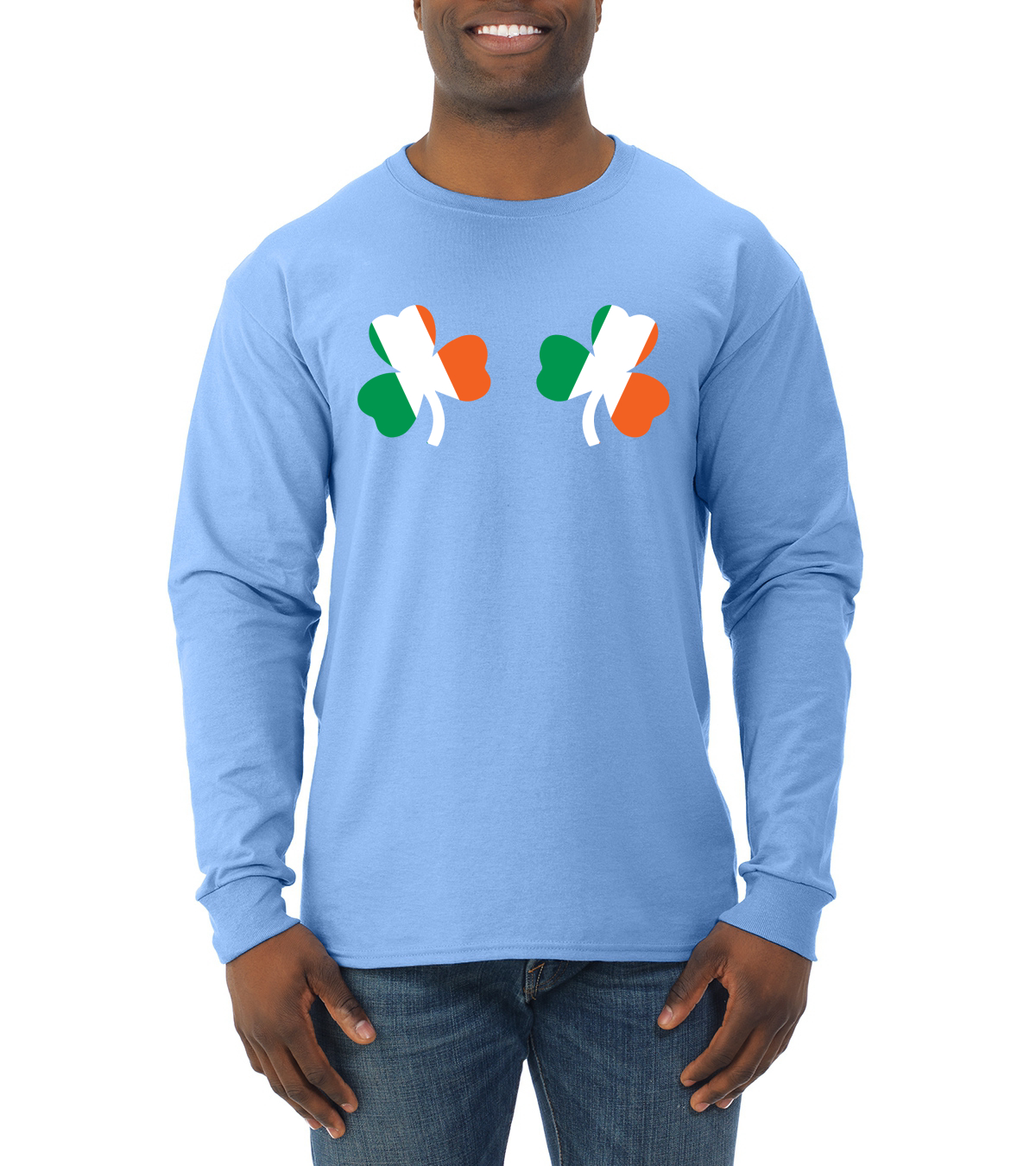 Irish Flag Shamrocks Breasts St. Patricks Day Men Long Sleeve Shirt - Picture 17 of 17