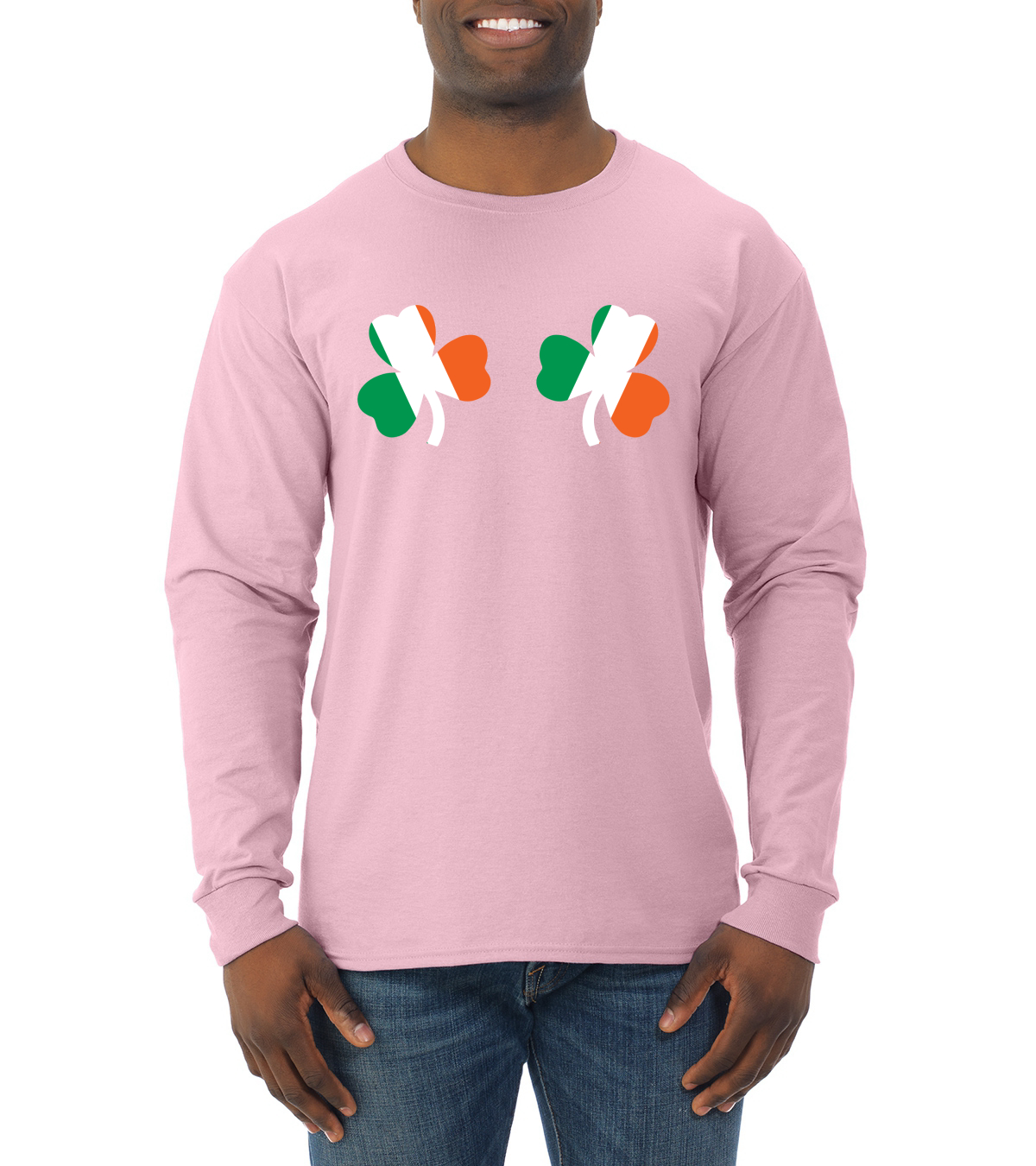 Irish Flag Shamrocks Breasts St. Patricks Day Men Long Sleeve Shirt - Picture 9 of 17
