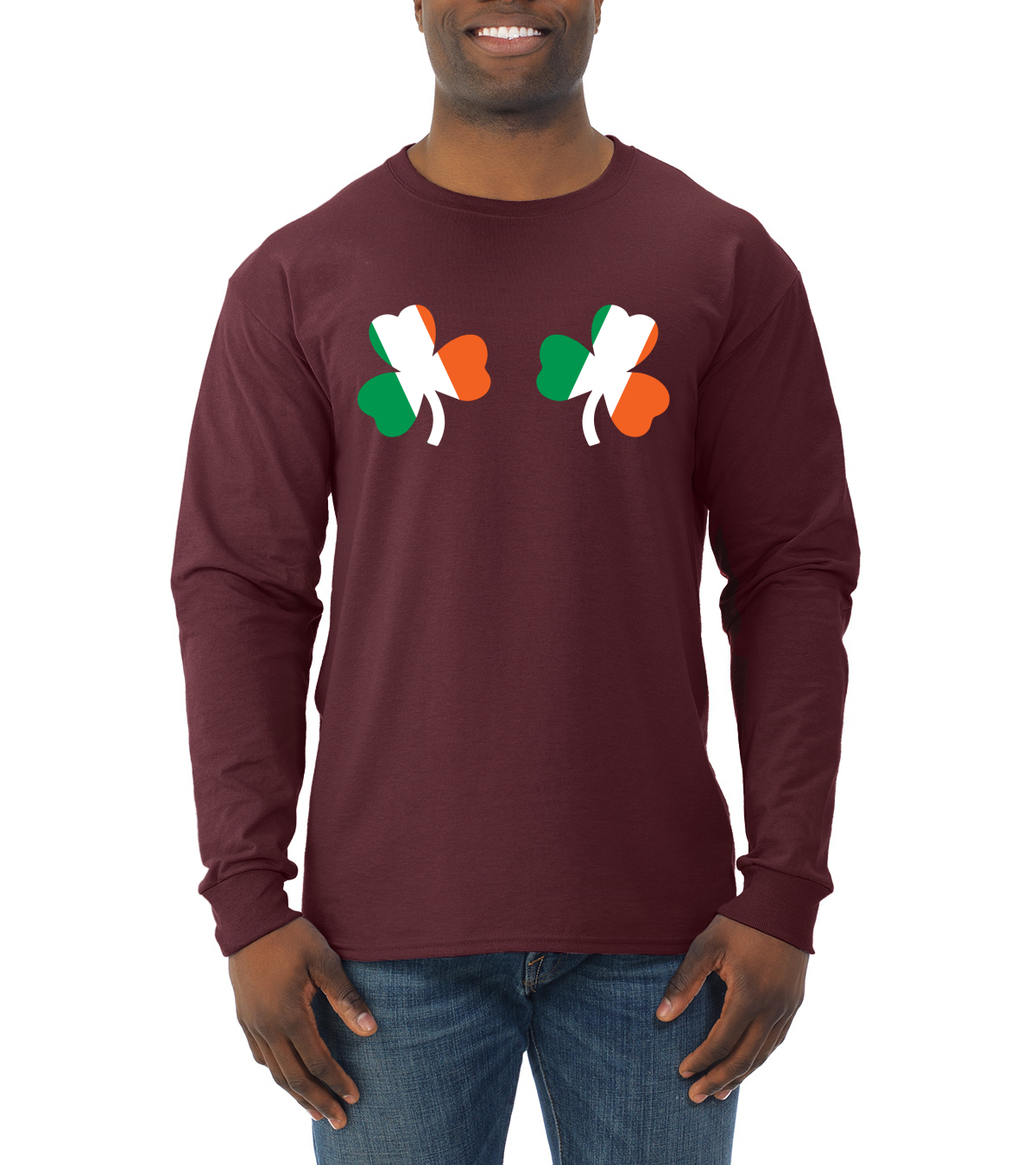 Irish Flag Shamrocks Breasts St. Patricks Day Men Long Sleeve Shirt - Picture 10 of 17