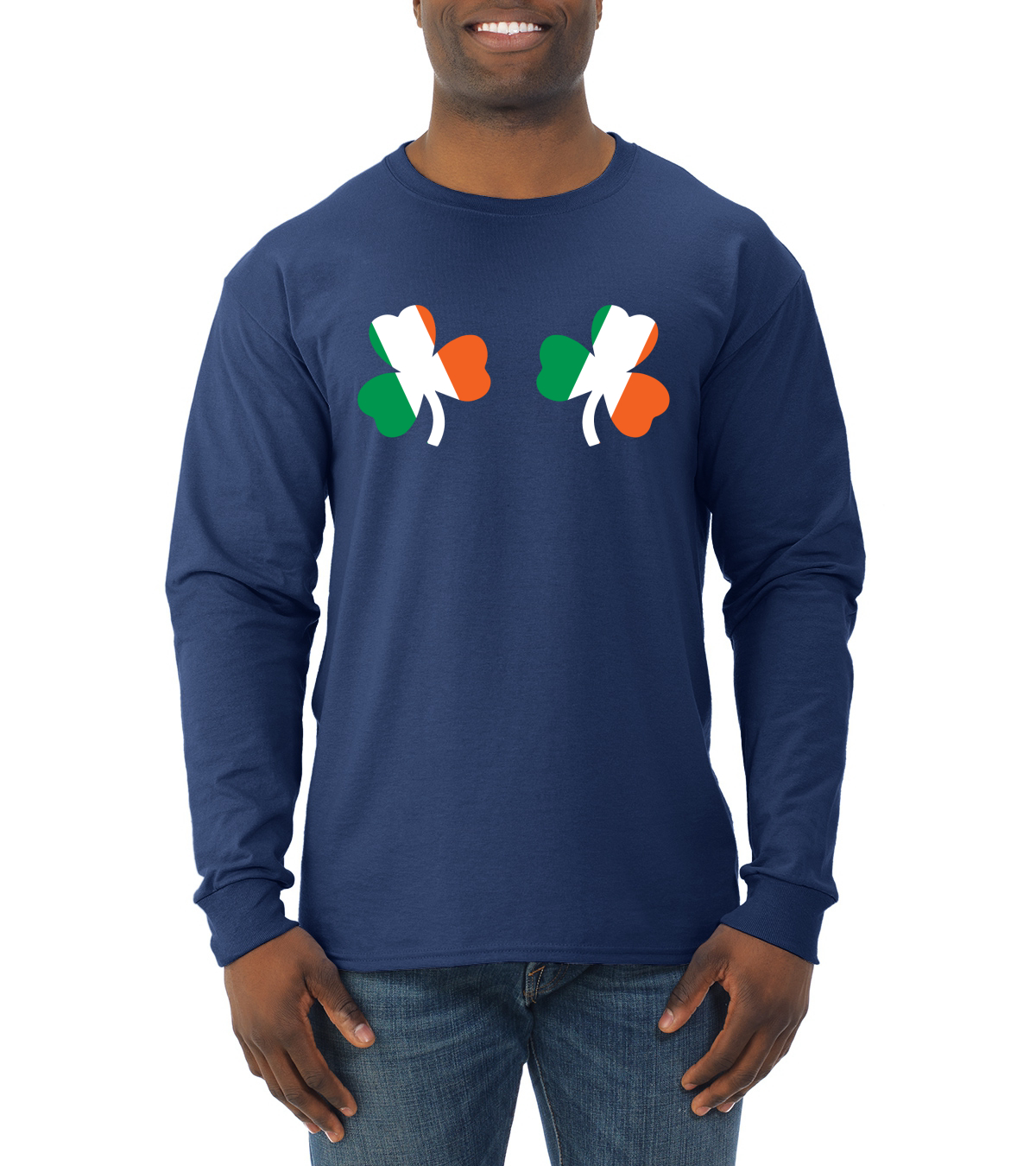 Irish Flag Shamrocks Breasts St. Patricks Day Men Long Sleeve Shirt - Picture 11 of 17