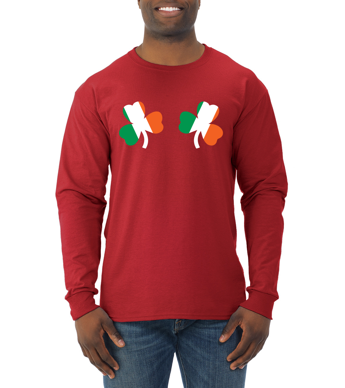 Irish Flag Shamrocks Breasts St. Patricks Day Men Long Sleeve Shirt - Picture 12 of 17