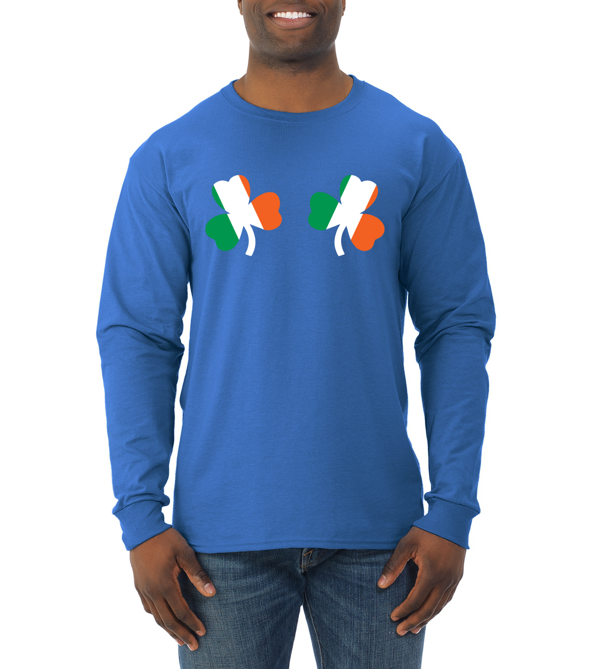 Irish Flag Shamrocks Breasts St. Patricks Day Men Long Sleeve Shirt - Picture 13 of 17
