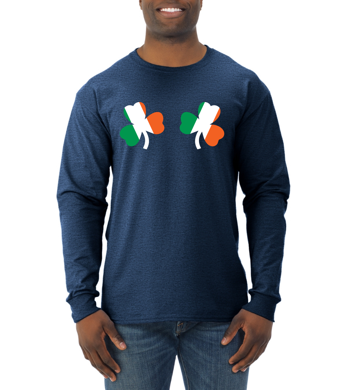 Irish Flag Shamrocks Breasts St. Patricks Day Men Long Sleeve Shirt - Picture 14 of 17