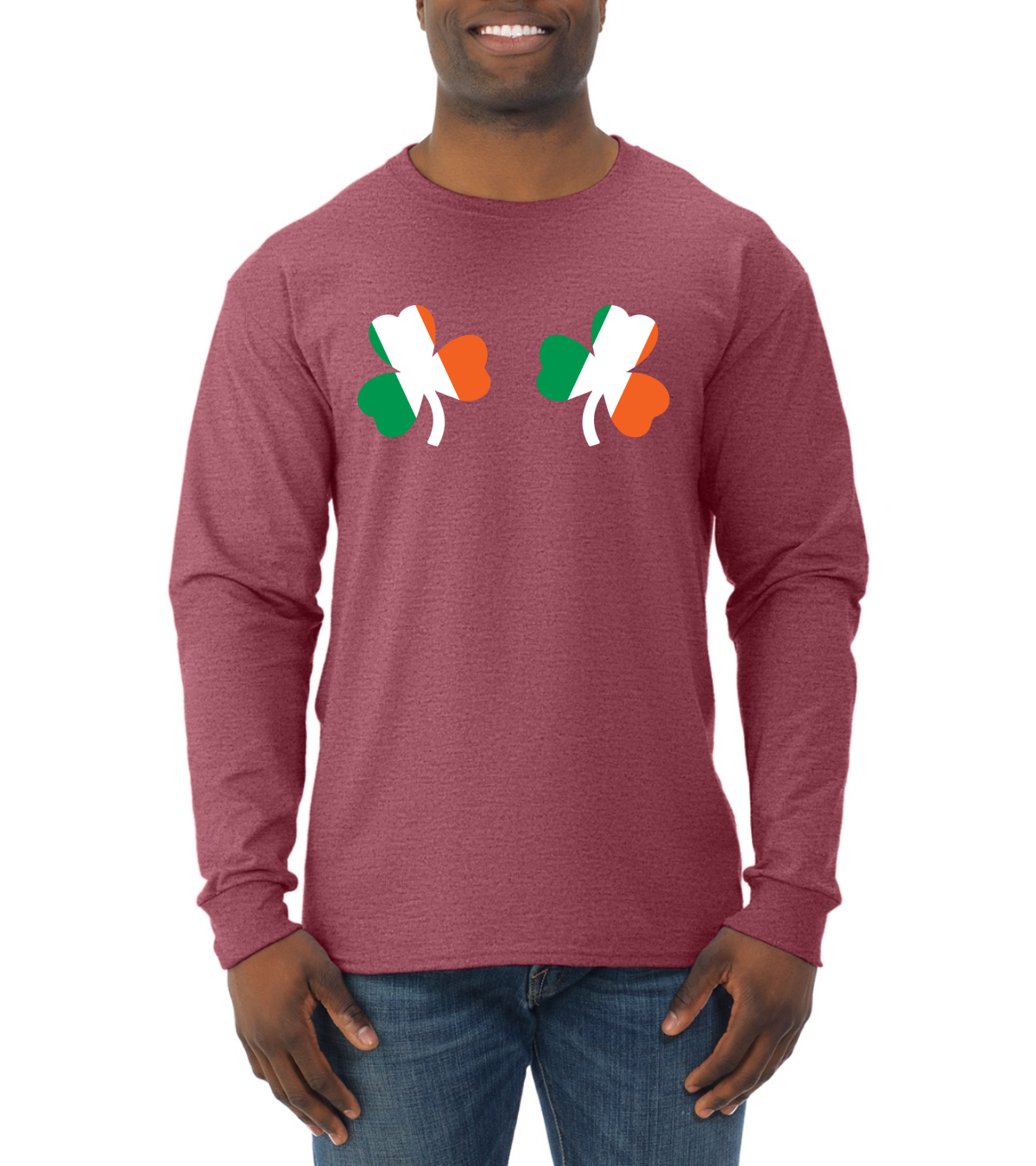 Irish Flag Shamrocks Breasts St. Patricks Day Men Long Sleeve Shirt - Picture 15 of 17