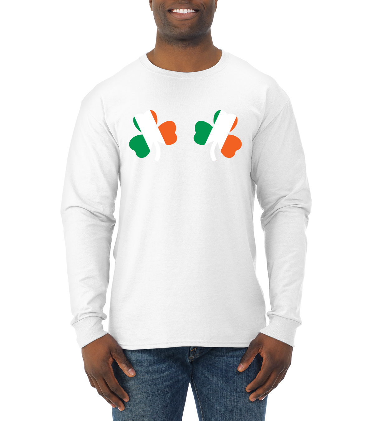 Irish Flag Shamrocks Breasts St. Patricks Day Men Long Sleeve Shirt - Picture 16 of 17