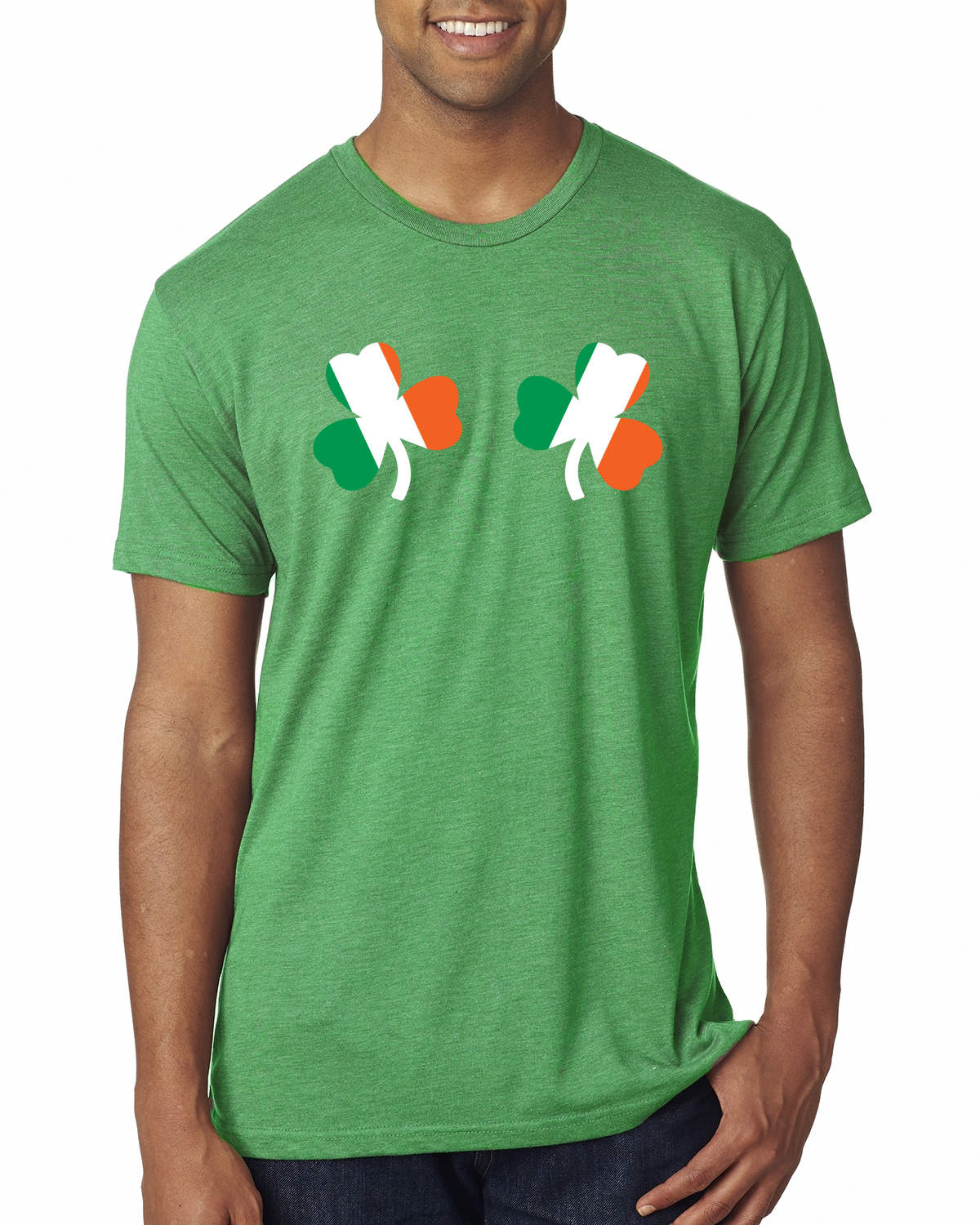 Irish Flag Shamrocks Breasts St. Patricks Day Men Premium Tri Blend T-Shirt - Picture 4 of 17