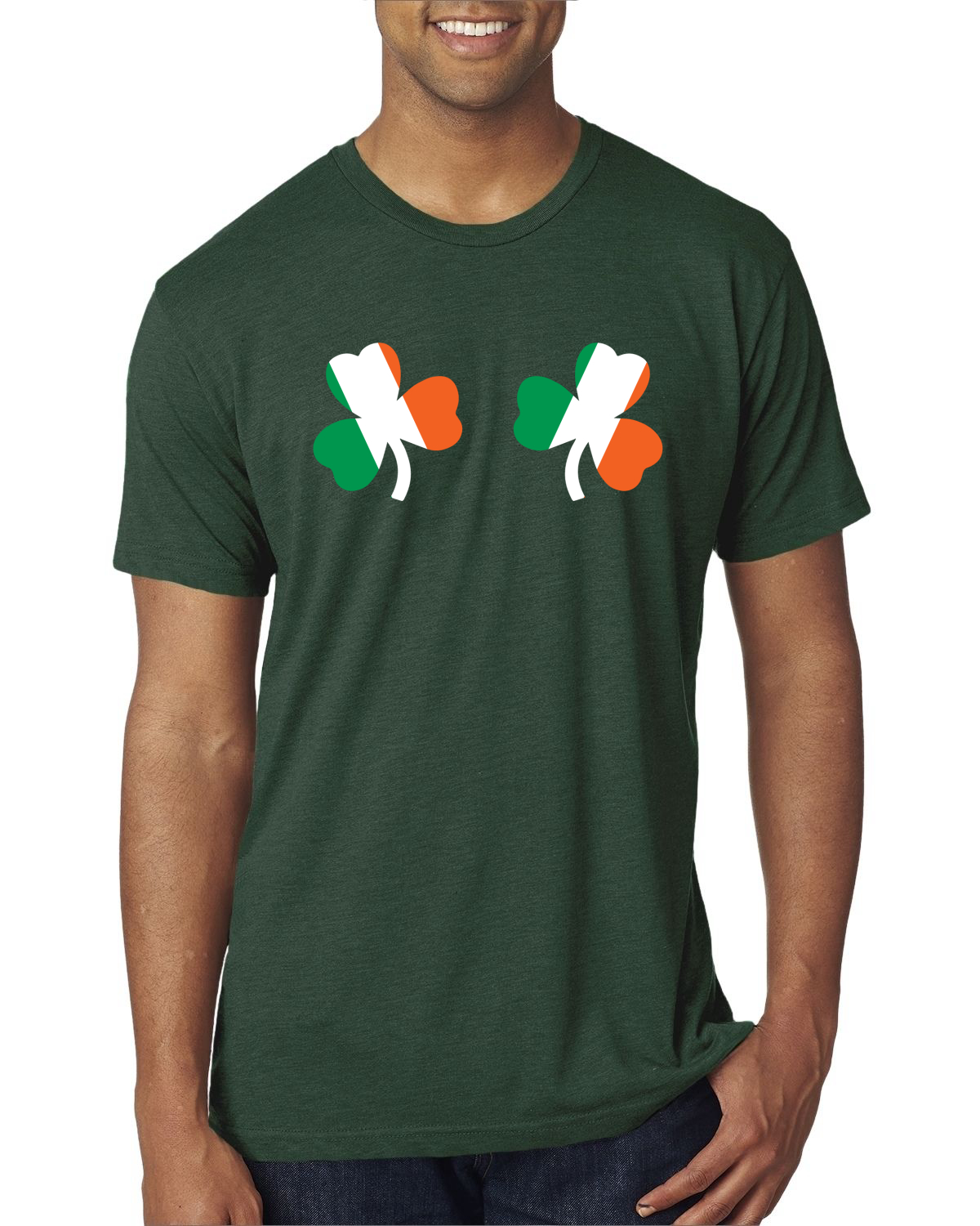 Irish Flag Shamrocks Breasts St. Patricks Day Men Premium Tri Blend T-Shirt - Picture 3 of 17