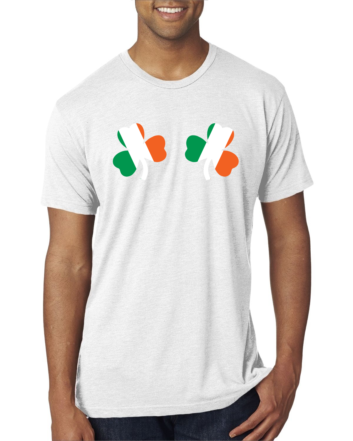 Irish Flag Shamrocks Breasts St. Patricks Day Men Premium Tri Blend T-Shirt - Picture 5 of 17