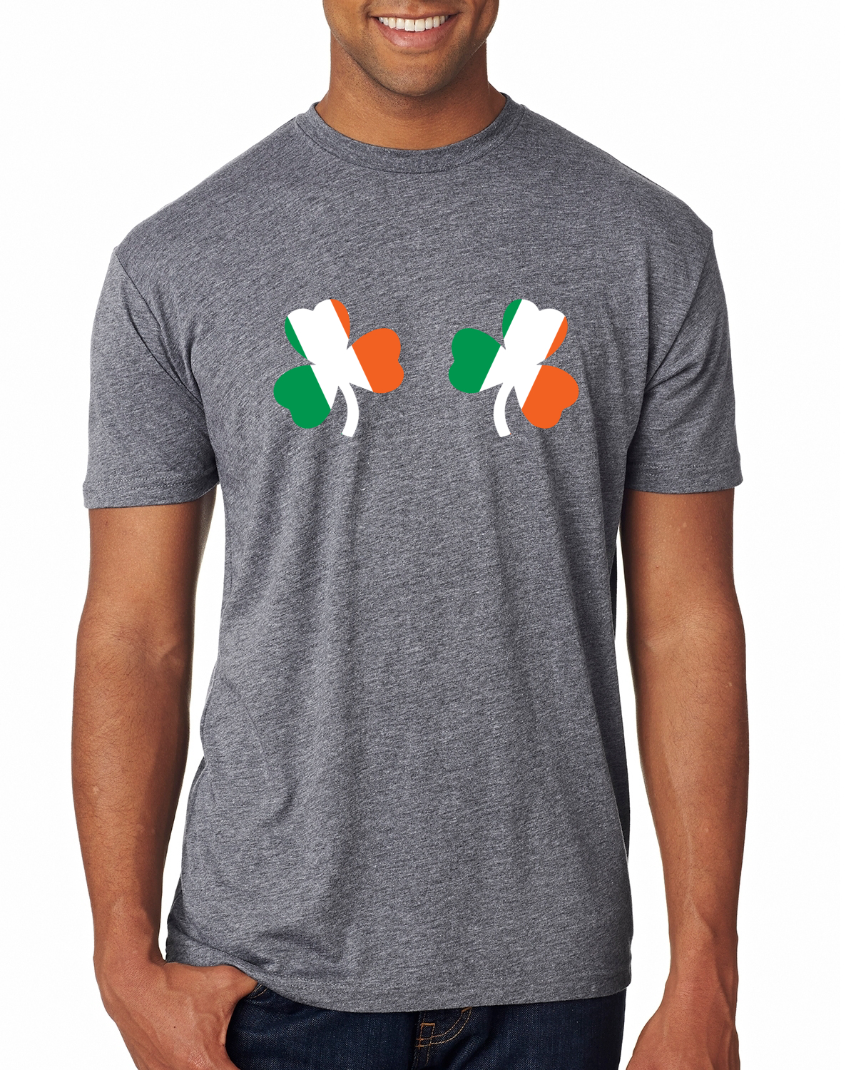 Irish Flag Shamrocks Breasts St. Patricks Day Men Premium Tri Blend T-Shirt - Picture 6 of 17