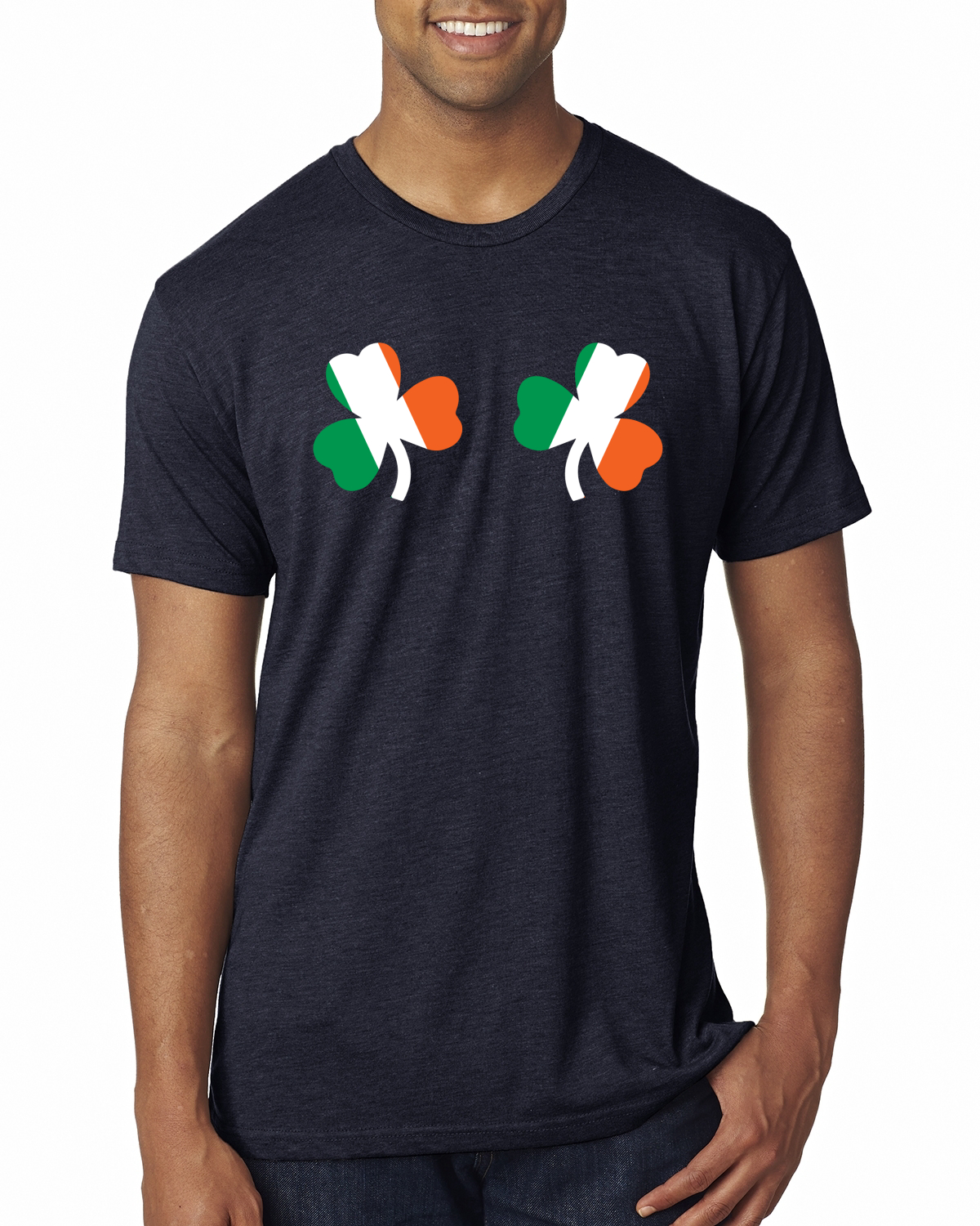 Irish Flag Shamrocks Breasts St. Patricks Day Men Premium Tri Blend T-Shirt - Picture 8 of 17