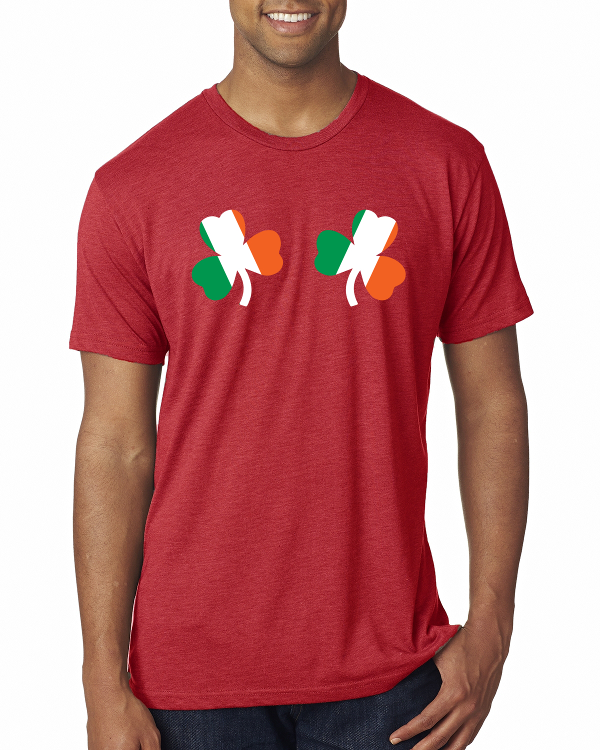 Irish Flag Shamrocks Breasts St. Patricks Day Men Premium Tri Blend T-Shirt - Picture 10 of 17