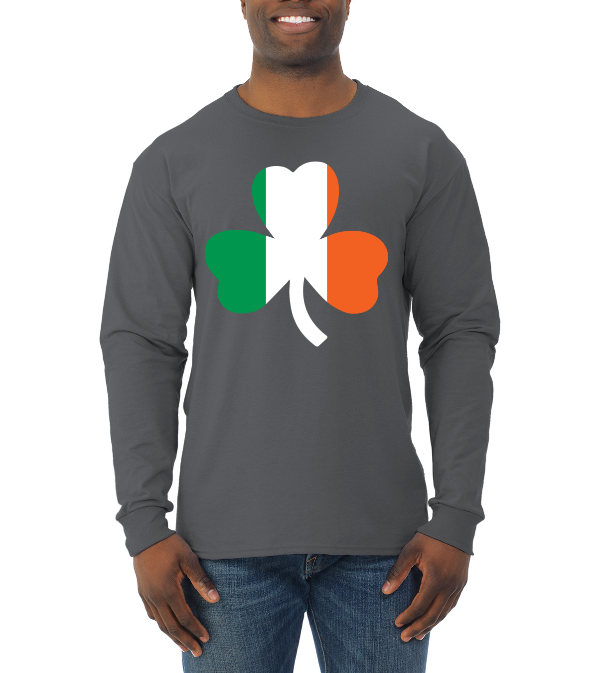 Irish Flag Shamrocks St. Patricks Day Men Long Sleeve Shirt - Picture 4 of 17