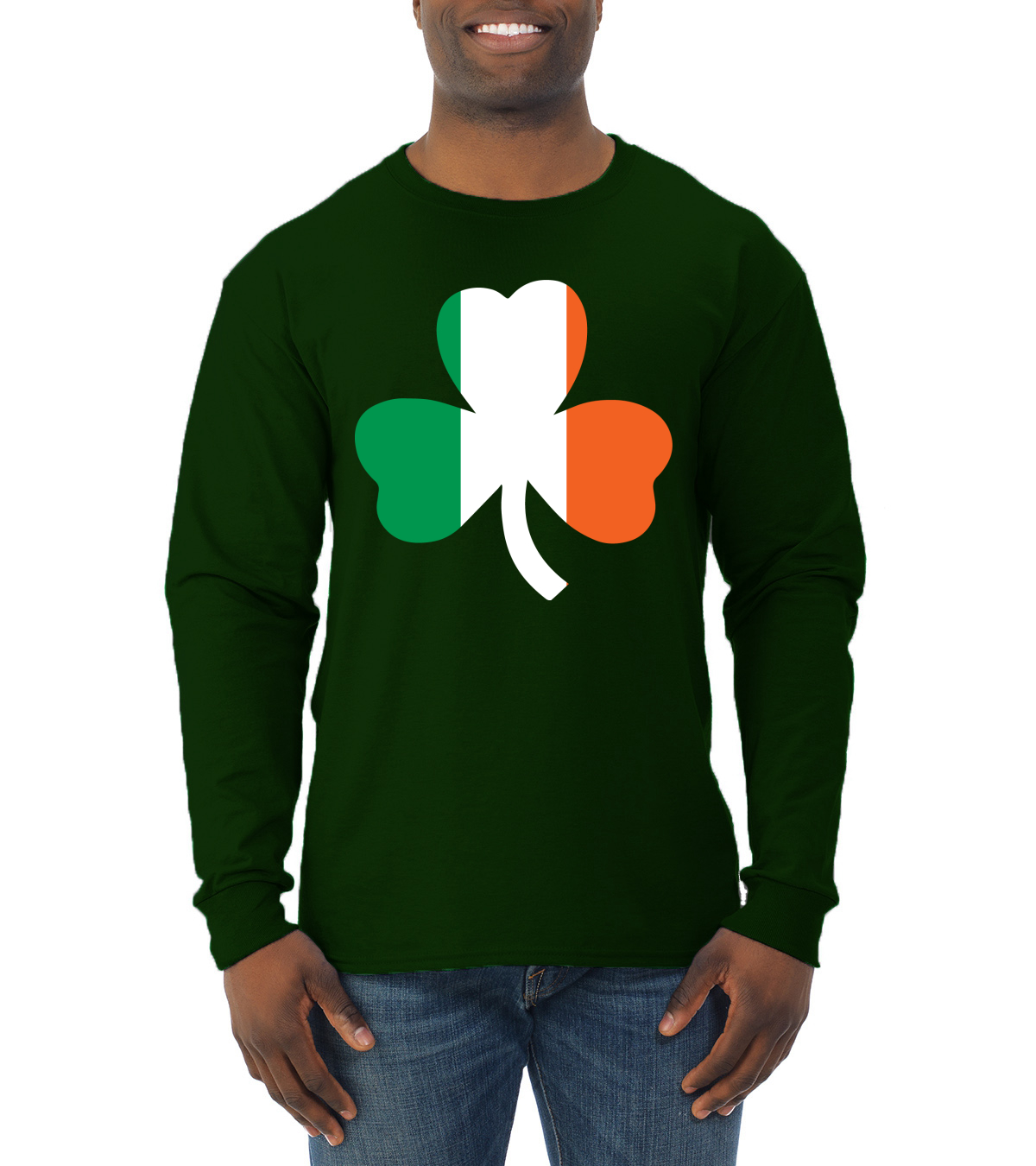 Irish Flag Shamrocks St. Patricks Day Men Long Sleeve Shirt - Picture 5 of 17