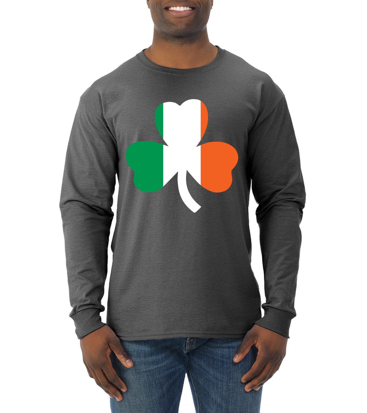Irish Flag Shamrocks St. Patricks Day Men Long Sleeve Shirt - Picture 6 of 17