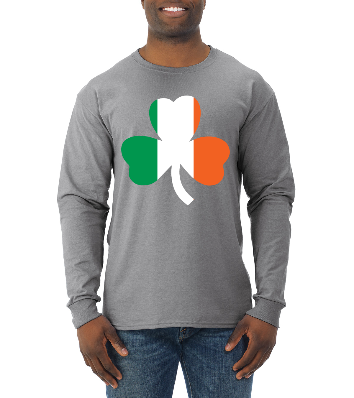 Irish Flag Shamrocks St. Patricks Day Men Long Sleeve Shirt - Picture 7 of 17