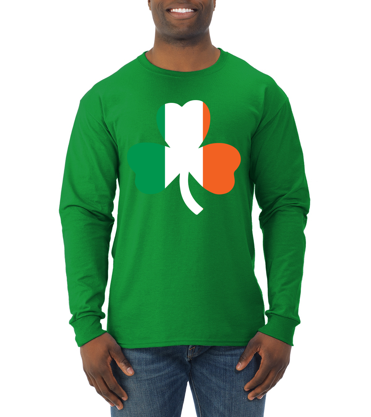Irish Flag Shamrocks St. Patricks Day Men Long Sleeve Shirt - Picture 8 of 17