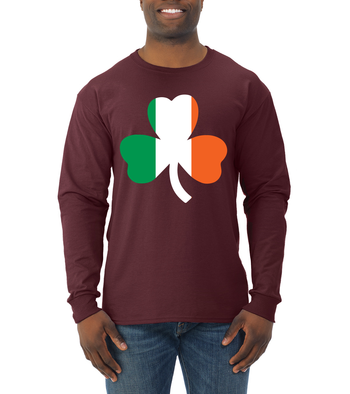 Irish Flag Shamrocks St. Patricks Day Men Long Sleeve Shirt - Picture 10 of 17