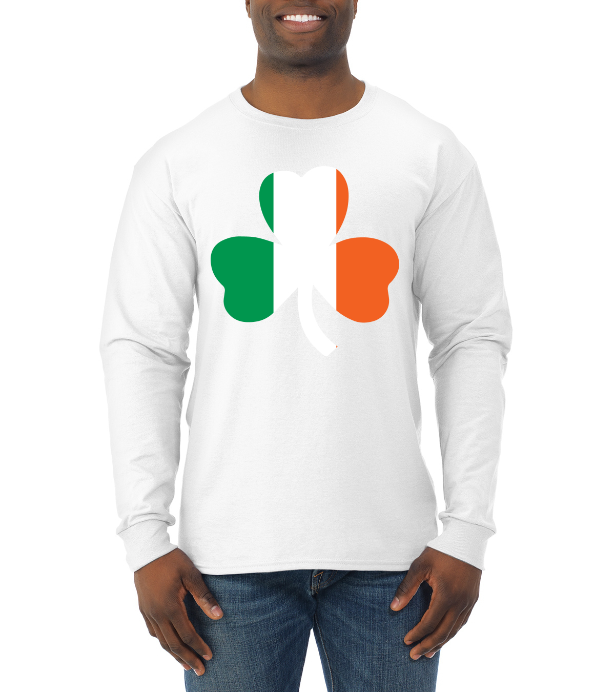 Irish Flag Shamrocks St. Patricks Day Men Long Sleeve Shirt - Picture 16 of 17