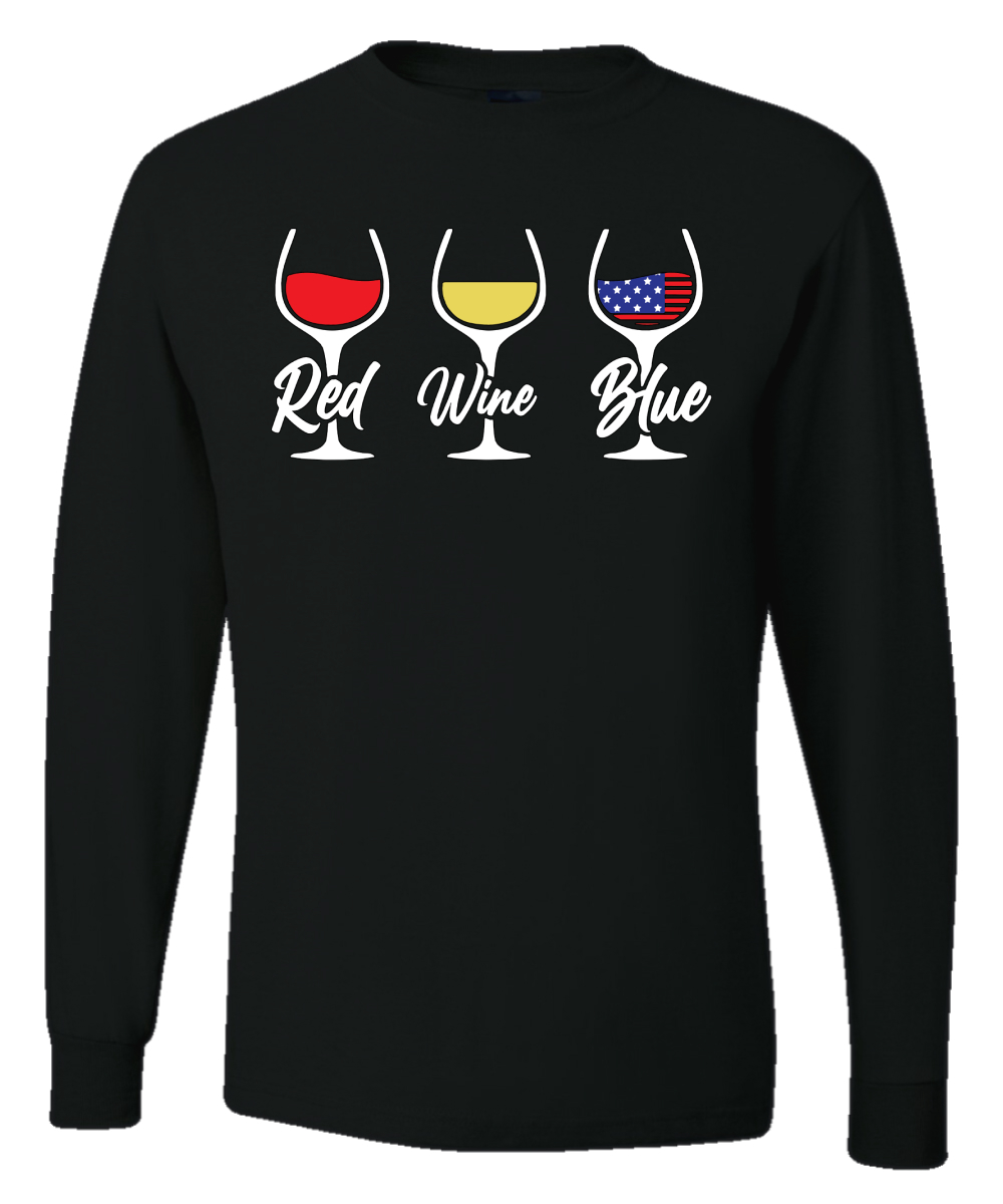 American Flag Red Wine Blue American Pride Mens Long Sleeve Shirt