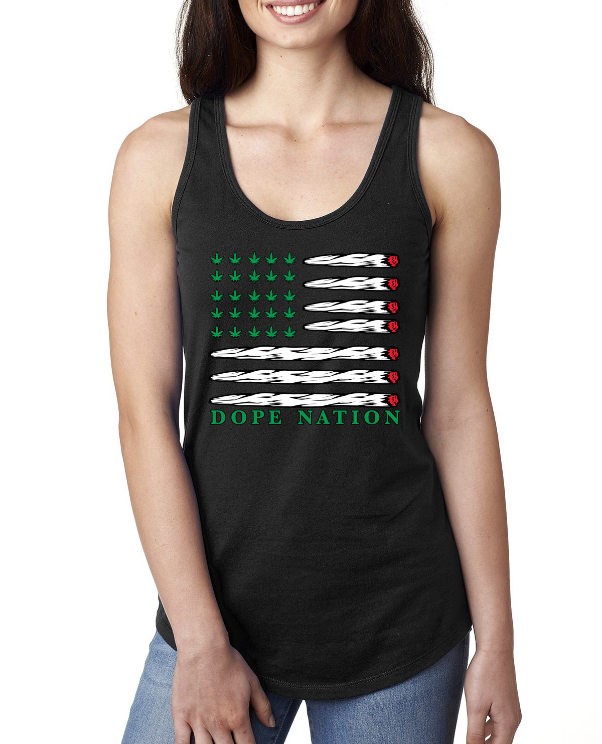 Top sin mangas Dope Nation Flag Weed Mary Jane Fumar marihuana Damas Racerback - Imagen 3 de 6