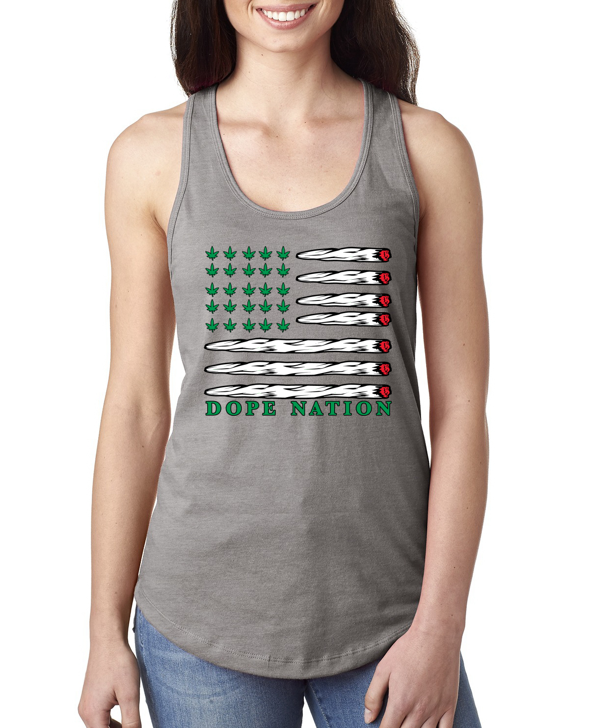 Top sin mangas Dope Nation Flag Weed Mary Jane Fumar marihuana Damas Racerback - Imagen 4 de 6