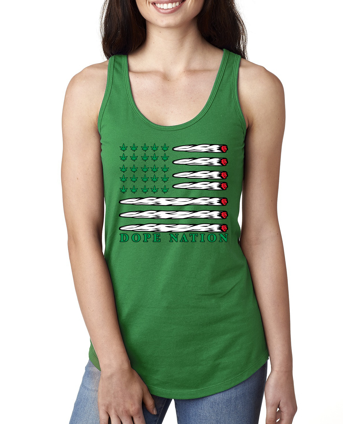 Top sin mangas Dope Nation Flag Weed Mary Jane Fumar marihuana Damas Racerback - Imagen 5 de 6