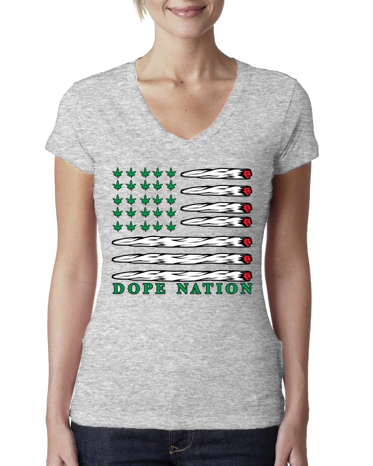 Camiseta Dope Nation Flag Mary Jane Fumar Hierba Mujeres Calce Junior Cuello en V - Imagen 4 de 5