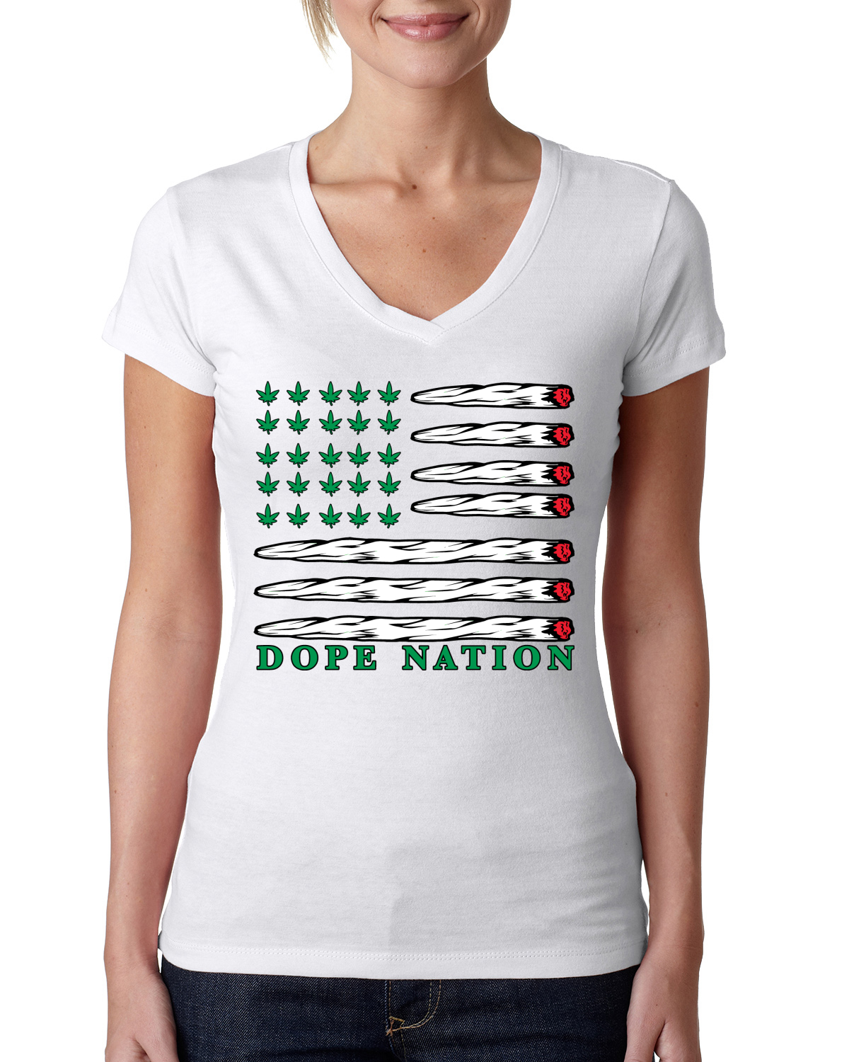 Camiseta Dope Nation Flag Mary Jane Fumar Hierba Mujeres Calce Junior Cuello en V - Imagen 5 de 5
