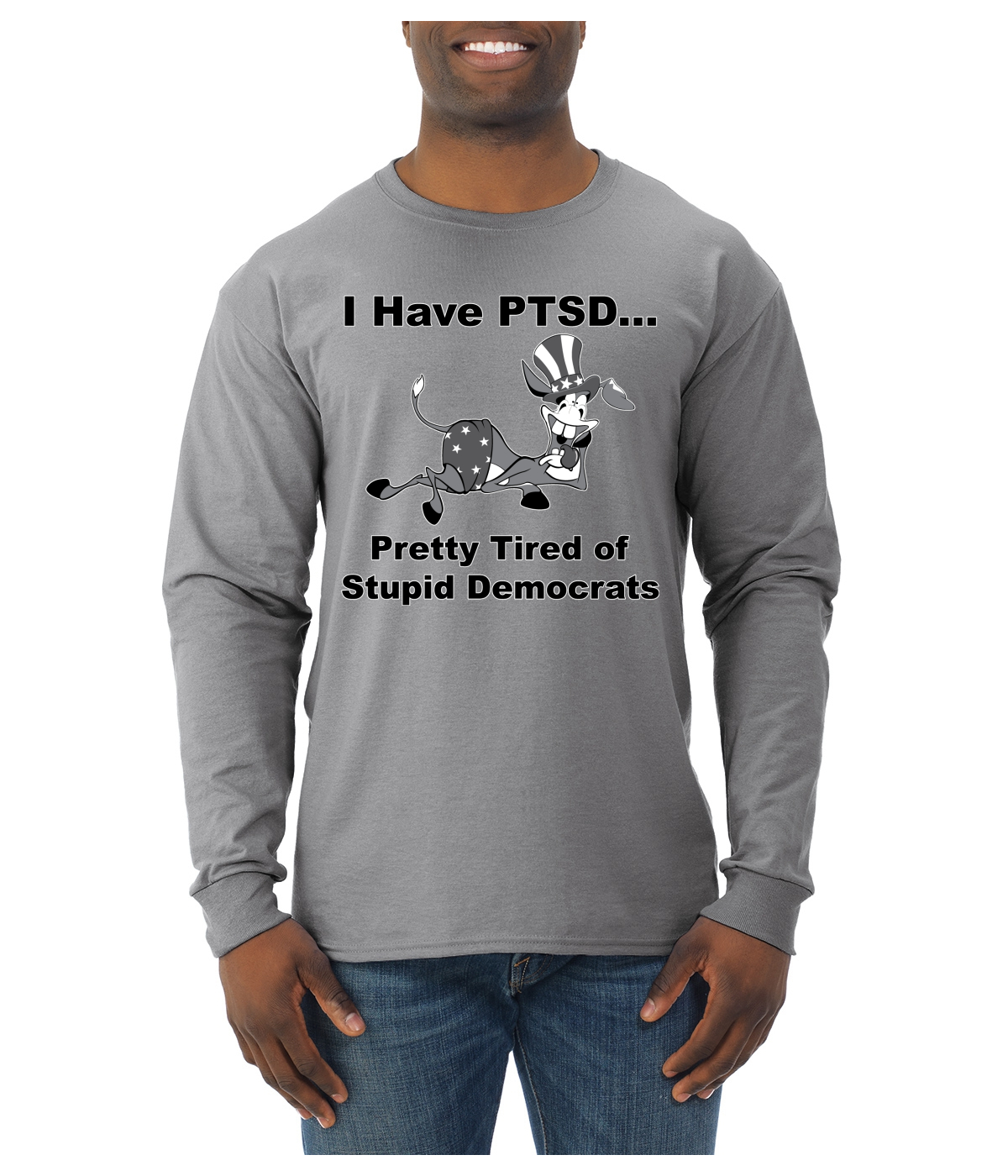 I Have PTSD Democratic Donkey Political Men Long Sleeve Shirt - Picture 5 of 14