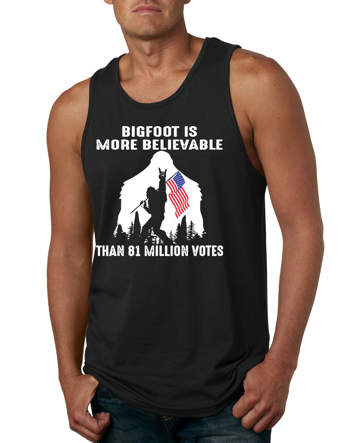 Camiseta sin mangas Bigfoot Is More Believable Than 81 Million Votes para hombre - Imagen 3 de 7